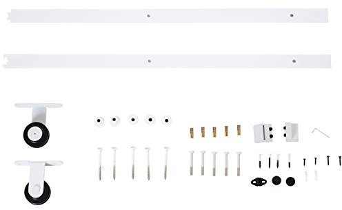 HOMCOM Kit de porte coulissante quincaillerie grange à porte coulissante en acier au carbone longueur de rail 183 cm blanc