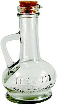 Grant Howard Mason Olio Amphora Glass Cruet with Cork Top and Handle, 9 oz Oil Bottle, Clear