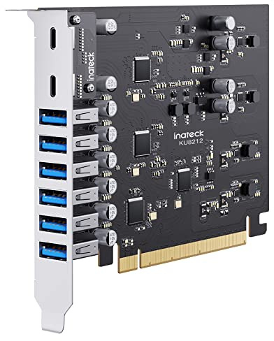 Inateck PCIe USB 3.2 Gen 2 Karte, USB C Power Delivery Laden, 2 USB C Ports und 6 USB A Ports mit 16 Gbps Gesamtbandbreite, KU8212