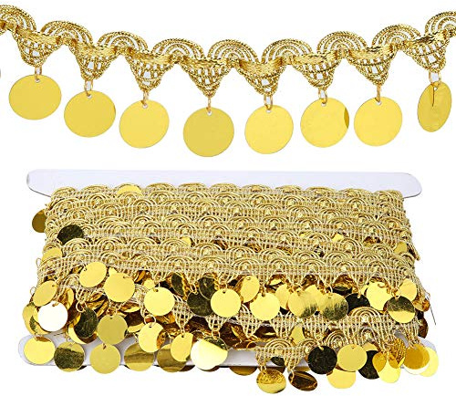 Belly Dance Hip scarf, 10 meter mage dans tofs bälte elegant och konstnärlig rund mynt höft halsduk skarpt ljud nationalkläder mage dans kjol tillbehör (guld)