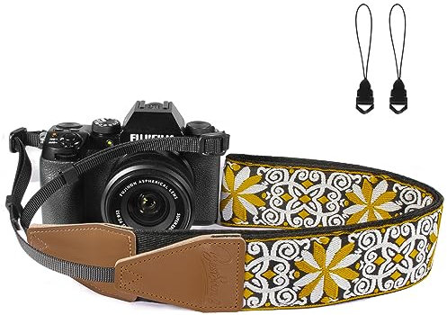 BestSounds Camera Strap, Jacquard Weave 2 Shoulder Neck Straps for All DSLR Cameras Men Women Photographers (Jacquard Yellow White)
