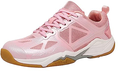 JiuQing Chaussures De Tennis pour Femme Baskets De Fitness Respirantes Antidérapantes pour Badminton Pickleball Tennis De Table,Rose,37 EU