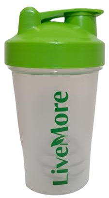 LiveMore Shaker proteínas de 400mL - Botella mezcladora de proteínas - Shaker verde - Con bola mezcladora