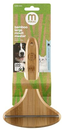Mikki, cuchilla de bambú para el cepillado de perros y gatos, caspa y subpelo, elimina con seguridad el pelo suelto, con dientes de acero inoxidable antioxidante, grande