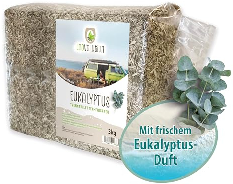 Loovolution Toiletteneinstreu 3 kg mit Eukalyptus | Hanfeinstreu für Trenntoiletten, Trockentoiletten, Campingtoiletten | Kompostierbar | staubfrei
