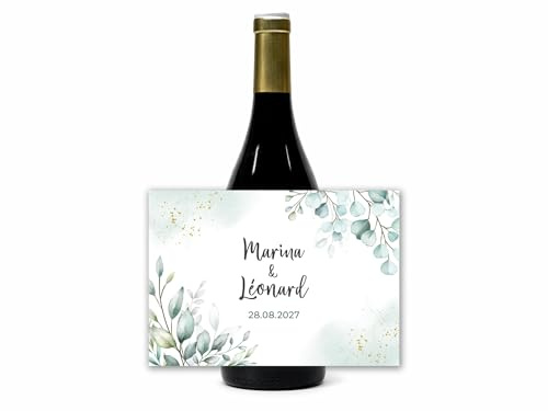Étiquettes de Vin ou Champagne personnalisées - pour Mariage, Anniversaire, Baptême et autres événements - Personnalisation de texte - Étiquettes adhésives de qualité supérieure - Motif Eucalyptus