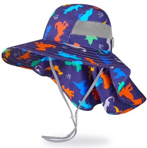 MHJY Kids Sun Hat Girls UV Protection Summer Hats Adjustable Beach Cap Unicorn Bucket Hats with Wide Brim Neck Flap for Toddlers 2-9 Years