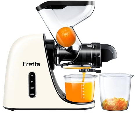 Fretta Slow Juicer Entsafter Gemüse und Obst Saftmaschine Silber, 200W Saftpresse Elektrisch Obstpresse Sellerie Juice Machine, 76mm XL Einfüllschacht, BPA-Frei, Leicht zu reinigen White