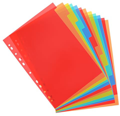 12 Teiliges Trennblätter Farbig Ordner Register A4 Ordner Trennblätter 11 Löcher aus PP, Trennstreifen Taben für Ordner Organisation