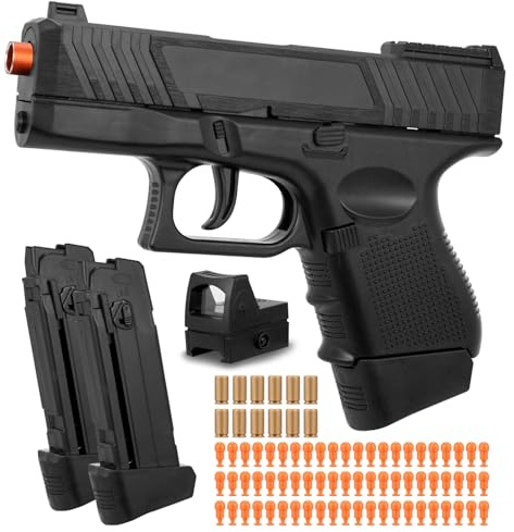 Soft Bullet Gun with Ejecting Shells, Realistic Toy Pistol for Boys, Tactical Toy Pistol with Scope, Birthday Gifts for Boys Girls Age 8+ (Black)