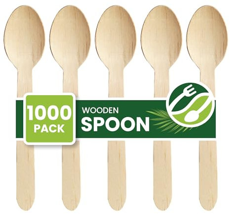 Eco Leaf 1000pcs Disposable Wooden Spoons, 16cm, Biodegradable & Compostable Eco-Friendly Cutlery Set for Weddings, Picnics, Parties, Camping & Catering | Sturdy Birch Wood & Bamboo Spoons