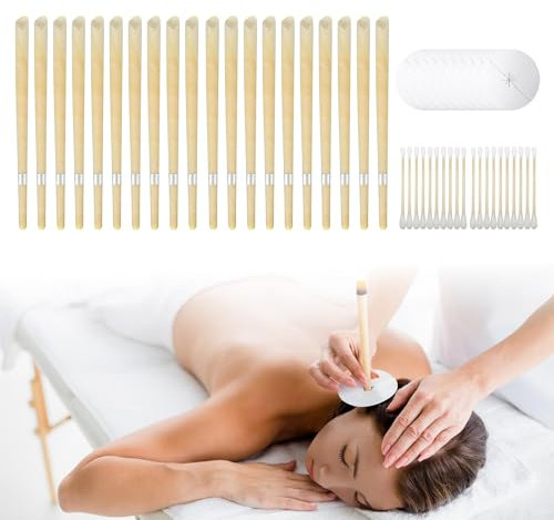 Ohrenkerzen - Natürliche Ohrkerzen aus Bienenwachs, 50 Stück Ohrenkerzen zur Reinigung Ohrenschmalz, inkl. 20 Kerzen, 10 Schutzscheiben & 20 Wattestäbchen, Ohrkerzen zur Reinigung für Erwachsene