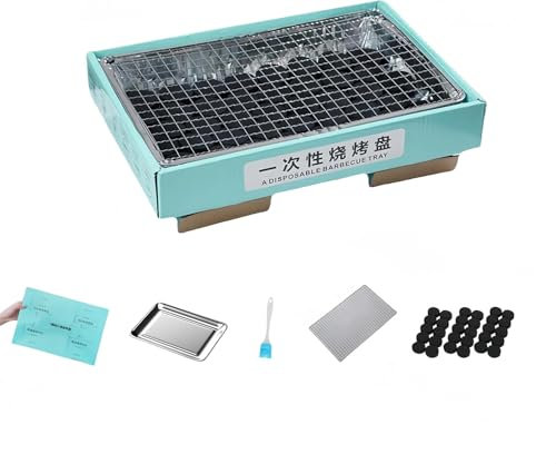 Parrilla de barbacoa desechable portátil de 12.5 pulgadas con 30 piezas de carbón, rejilla cromada para uso en interiores y exteriores, camping, playa