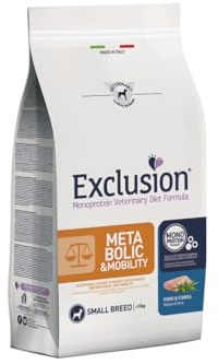 Exclusion Metabolic e Mobility Adult Small 2kg, alimento dietetico per cani adulti in sovrappeso gusto MAIALE e FIBRE, ipoallergenico 2kg.