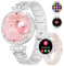 Damen Smartwatch 1.19 AMOLED Always-on Display Bluetooth Anrufe Smart Watch Damen für Android iOS 100+Sport Rund Damen Smartwatch Silber Edelstahl Diamant Smart Watch Herzfrequenz Schlaf Monitor