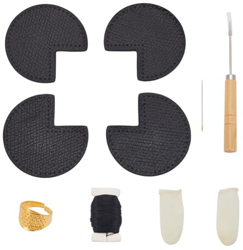 WEBEEDY Set di riparazione per angoli borse, kit fai-da-te con cerotto pelle nera, cono, ago, filo e cuciture per progetti