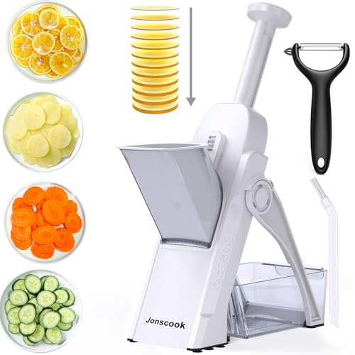 Affettaverdure Jonscook - Aiutante da Cucina Multifunzionale con Tagliapatate, Affettacipolle, Affettafrutta, Cubettatrice, Mandolina - Affettatrice (1a generazione bianca)