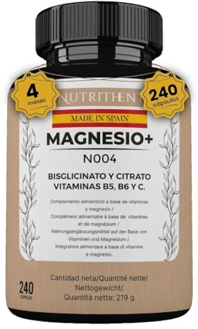 240 Cápsulas Citrato de Magnesio COMPLEX 1500mg + Magnesio Bisglicinato 600mg | Magnesium Complex con 345mg Elemental Puro para + 4 Meses Suministro (240 Cápsulas)