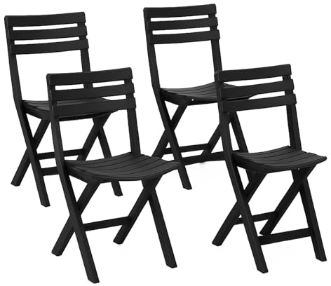 TIENDA EURASIA – Silla Plegable | Pack 4 Uds | Material Resina | Acabado Madera Rugoso | Medidas 41x44x78 cm | Respaldo Sólido | Peso Máximo 120 Kg | Portátil (Antracita)