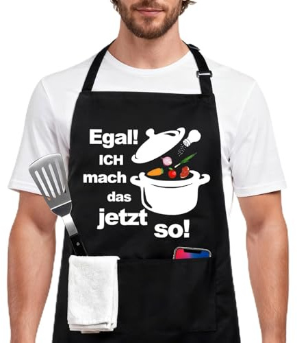 WGIJXA Kochschürze Herren Damen, Schürze Personalisiert Lustig Küchenschürze Grillen Schwarz mit Taschen, Schürzen Verstellbar Grillschürze Schwarze Männer Frauen Unisex Lustige Papa Geschenke