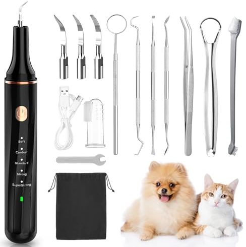 Kit de Nettoyage Tartre Dentaire à Ultrasons pour Chien et Chat, Brosses Detartreur à Ultrasonique Dents Détachant Nettoyeur, 5 Modes de Nettoyage de Nettoyage pour Animaux Pet de Compagnie (Noir)