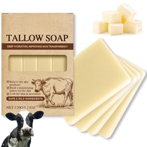 Natural Tallow Soap Bars Set of 4, Moisturizing Bath & Body, Natural Tallow Soap Bars Set of 4 - Grass Fed Beef Tallow with Raw Honey & Olive Oil for Sensitive Skin, 4.23oz