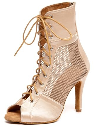 MINITOO Zapatos de baile estándar para mujer, botas de baile latino, sandalias de fiesta de noche de verano, L663 Nude 9 3 cm Tacón, 39.5 EU