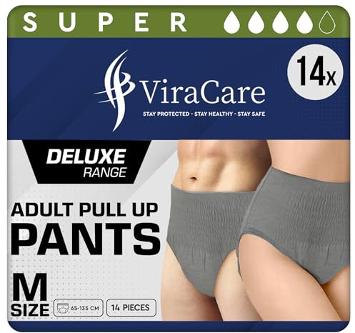 14 x Grey Super Incontinence Pants Women and Men, Adult Nappies | High Absorption, Anti-Leakage, Soft-Stretch Waistband, Breathable, Discreet Fit, Adult Diapers, Medium Size (1 Pack of 14)