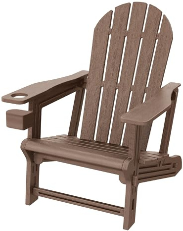 ML-Design Silla Adironack con Portavasos, Marrón, Sillón de Jardín de Plástico con Aspecto de Madera, Mecedora Resistente a la Intemperie, Asiento con Respaldo, Tumbona de Exterior Mueble para Patio