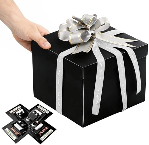 XBAIPIN Scatola Esplosiva Regalo a 5 Strati, Pacco a Sorpresa Artigianale DIY, Scatola Sorpresa con Nastri, Adatto per Compleanni, Anniversari, San Valentino – Nero