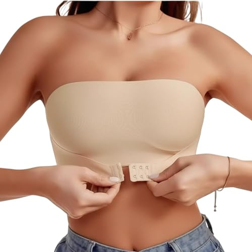 ZPLASK Strapless Bra, Bandeau Strapless Bras for Women, Nude Seamless Strapless Bra with Front Closure, Multiway Wear for Daily Outfits and Special Occasions, Non Slip Strapless Padded Bra Design