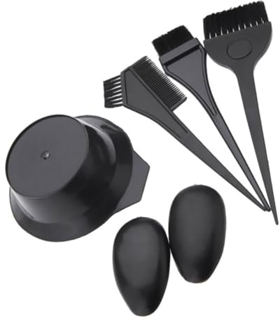 5 Piece Hair Coloring Brush Set with Comb Bowl and Earmuffs | Pp Black Finish, 2 Brush 1 Comb 1 Bowl, Home Use and Self-help Hairdressing