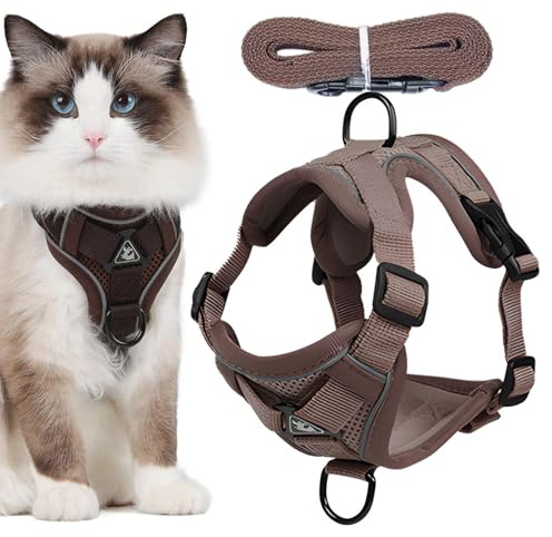 Kattsele och Koppel Justerbar Andningsbar Mjuk Anti-Rymning | Reflekterande kattpromenadsele för katt kattunge utomhus promenader vandring band träning resor äventyr dagligen kul aktiv