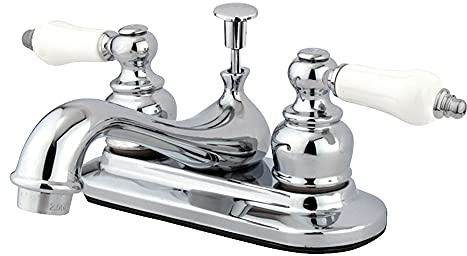Kingston Brass KB601PL Restoration 4-Inch Centerset Lavatory Faucet with Porcelain Lever Handle, Polished Chrome