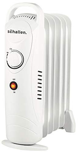 Schallen Portable Electric Slim Oil Filled Radiator Heater with Adjustable Temperature Thermostat & Safety Cut Off (WHITE, 800W with 6 Fins)