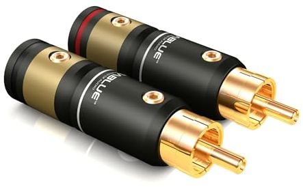 VIABLUE T6S Cinchstecker XL/RCA XL * 24 Karat echtvergoldet * Vollmetallgehäuse* high-end Steckverbindung * 2 Paar (4 Stück)