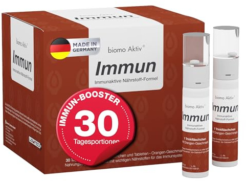 biomo Aktiv Immun Trinkfläschchen + Folsäuretablette 30 Tagesportionen – bei erhöhtem Bedarf an immunaktiven Mikronährstoffen, mit Vitamin C, D, Zink, Selen, Antioxidantien, Schleimhautschutz