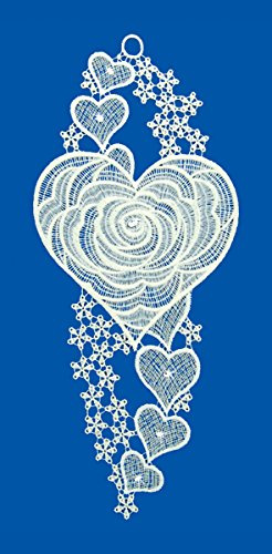 'Orlo Plauener Immagini per finestre herzenfarbig, reali Plauener Spitze, 12 x 28 cm, made in Germany ecru/weiß