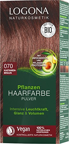 LOGONA Naturkosmetik Pflanzen-Haarfarbe Pulver 070 Kastanienbraun, Mit Avocadoöl, Vegan & Natürlich, Braune Natur-Haarfarbe mit Henna, Coloration, 100g
