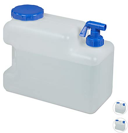 Relaxdays Bidón de Agua con Grifo, Tapa de Rosca, Garrafa XL, Camping, 12L, Sin BPA, 1 Ud., Blanco