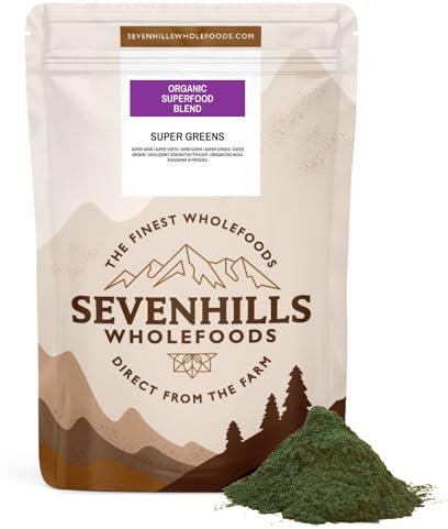Sevenhills Wholefoods Súper Verdes Mezcla Orgánica en Polvo con espirulina, clorella, hierba de trigo y hierba de cebada, 200g, 40 porciones, Super Greens, Apoya inmunidad y salud de piel