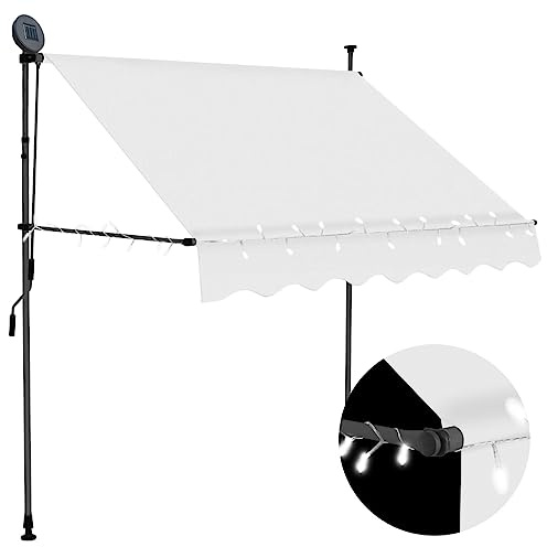 vidaXL Markis manuellt infällbar med LED 200 cm gräddvit