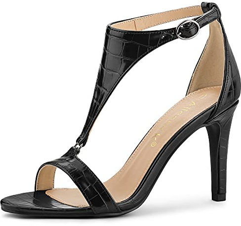 Allegra K Women's T Strap Open Toe Stiletto Heel Sandals Black 7 UK/Label Size 9 US