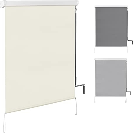 WOLTU Store Vertical de Balcon Store Enrouleur Occultant Auvent Vertical Paresoleil avec Manivelle et Cassette d'Auvent Pare-Soleil Pare-Vue Protection du Vent pour Balcon, Terrasse, 140x240 cm, Beige