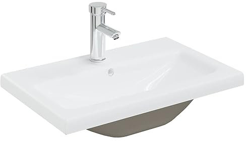 vidaXL Lavabo Encastré avec Robinet Vasque à Poser de Toilette Lave-mains de Salle de Bain Lavabo de Salle d'Eau Intérieur 61x39x18 cm Céramique Blanc