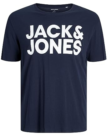 JACK & JONES Camiseta con Logotipo de Hombre Talla Grande | Camiseta de Manga Corta de Cuello Redondo | Tallas Grandes Manga Corta JJECORP, Azul Marino, XXL