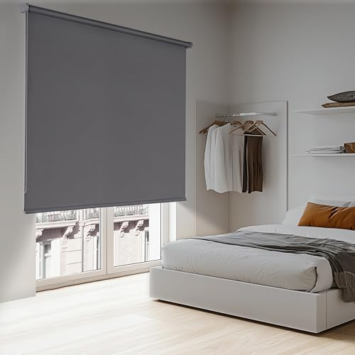 Estores enrollables Opacos para Ventanas y Puertas. Aislante térmico y fácil instalación a Pared o Techo. Cortina Blackout bloquea la luz STORESDECO Estor Opaco Color Gris 120x250 cm (Ancho x Alto)