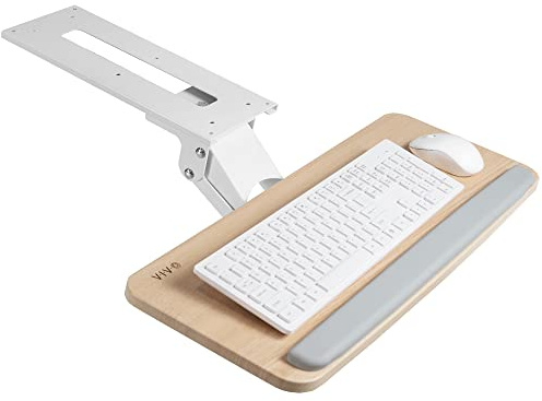VIVO Adjustable Computer Keyboard and Mouse Platform Tray Ergonomic Under Table Desk Mount Drawer Underdesk Shelf, Light Wood, MOUNT-KB03C