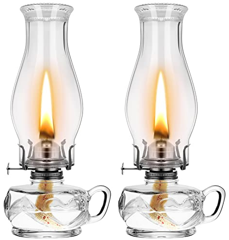 Yahenda 2 Pcs Chamber Oil Lamps for Indoor Use, Classic Kerosene Lanterns, Vintage Oil Lamps, Decorative Hurricane Lantern with Adjustable Fire Wick for Tabletop Decor, 12.6 in(Clear,Black,2 Pcs)