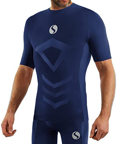 sesto senso Sportundertröjor för män, kortärmad, termoundertröja, kompressionströja, undertröja, Mörkblå, XXL/3XL